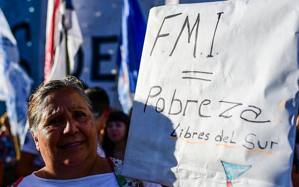 Protest tegen het IMF in Buenos Aires, eerder deze maand. beeld AFP