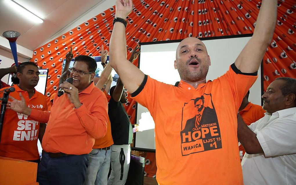 Oppositiepartij VHP lijkt de verkiezingen in Suriname te hebben gewonnen. beeld ANP