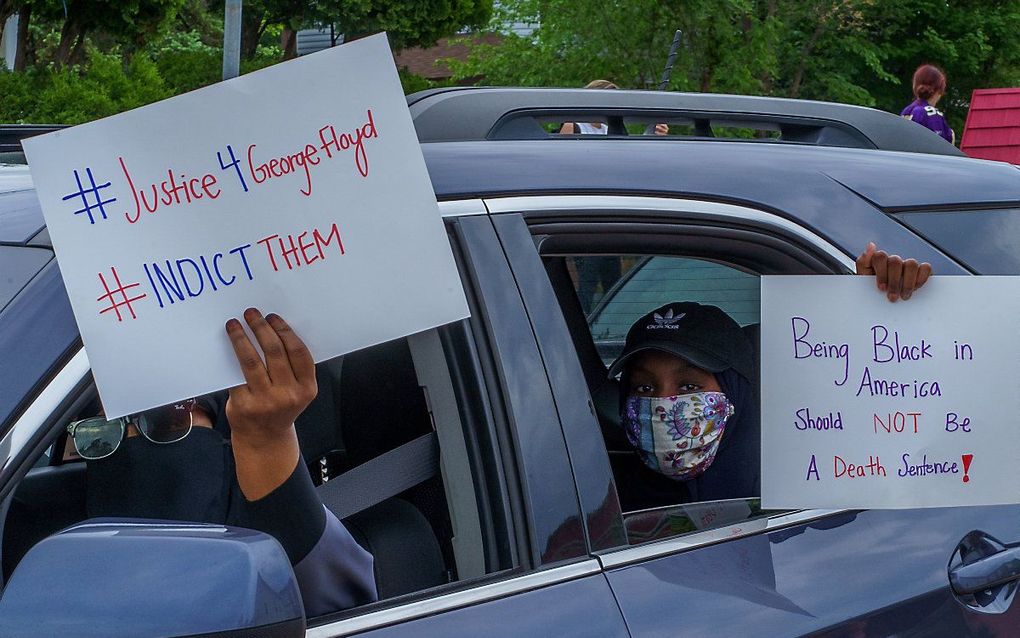 Protest na de dood van de arrestant in Minneapolis. beeld AFP