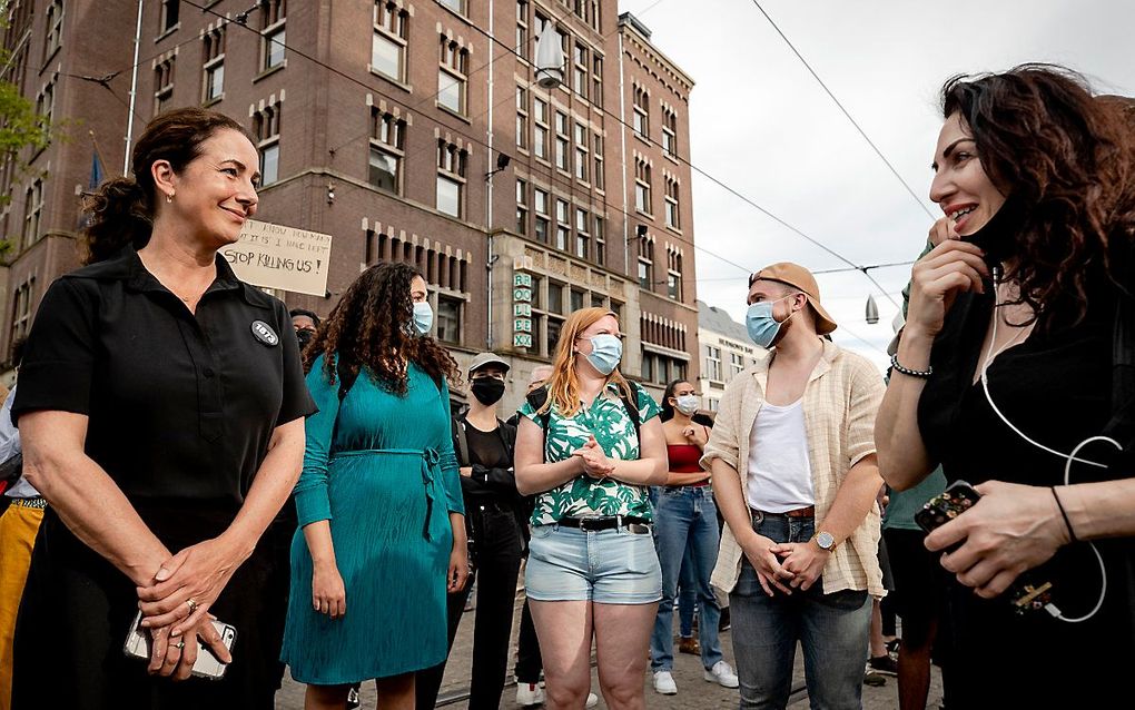 Halsema tijdens de demonstratie op de Dam. beeld ANP