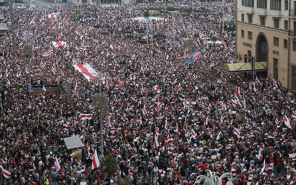 Protesten in Minsk, afgelopen weekend. beeld EPA