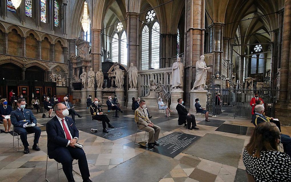 Beelden van een bijeenkomst in de Westminster Abbey in Londen. beeld AFP, Aaron Chown