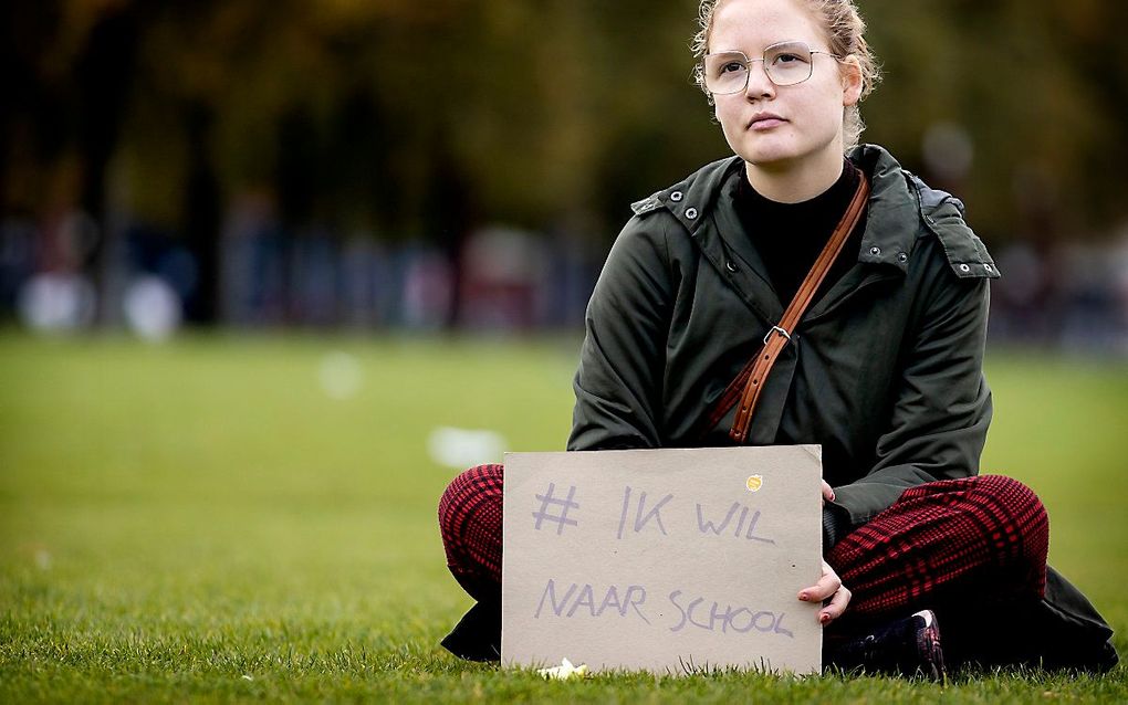 In de nieuwste ranglijst van de beste hogescholen ontbreekt een beoordeling van hun onlineonderwijs. Foto: studenten protesteerden vorige week voor meer fysiek onderwijs. beeld ANP, Koen van Weel