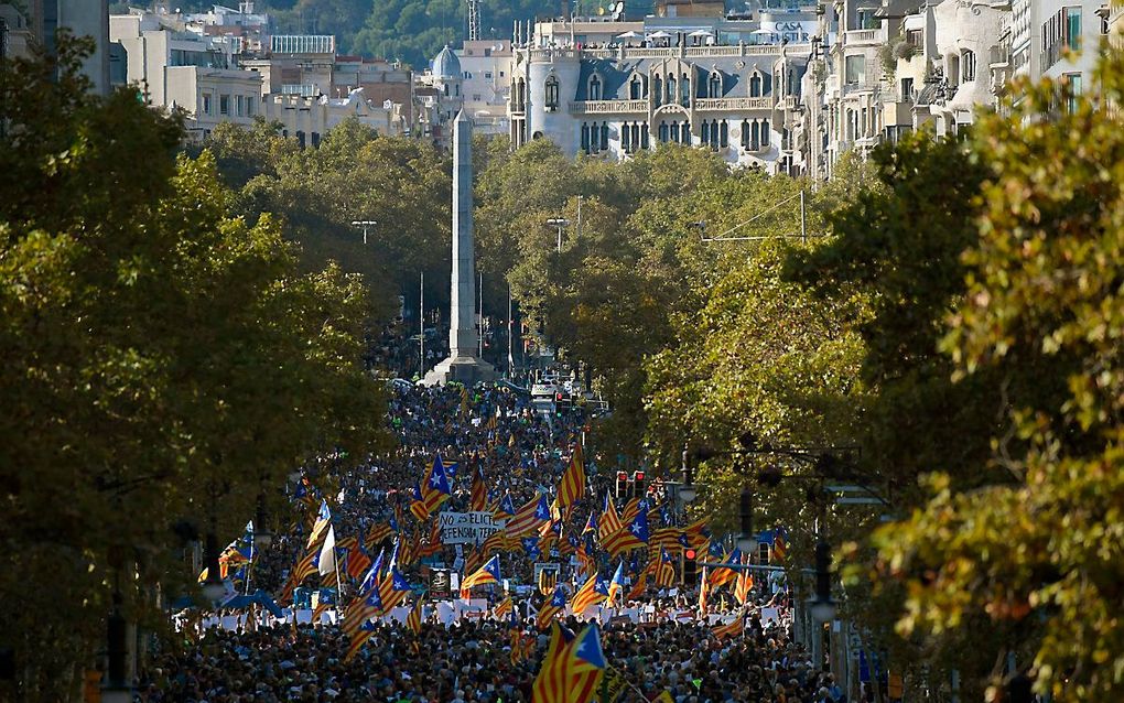 Grote demonstratie voor onafhankelijkheid in Barcelona, zaterdag. beeld AFP