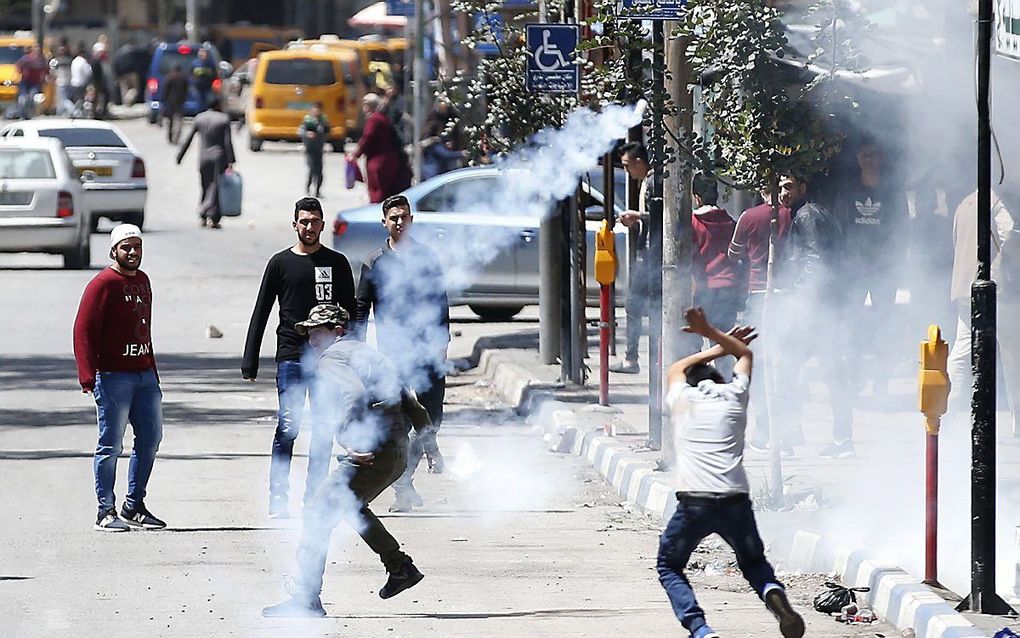 Palestijnse demonstranten, zaterdag. beeld AFP