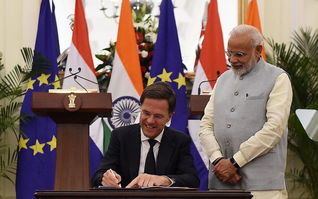 Rutte in India. beeld AFP