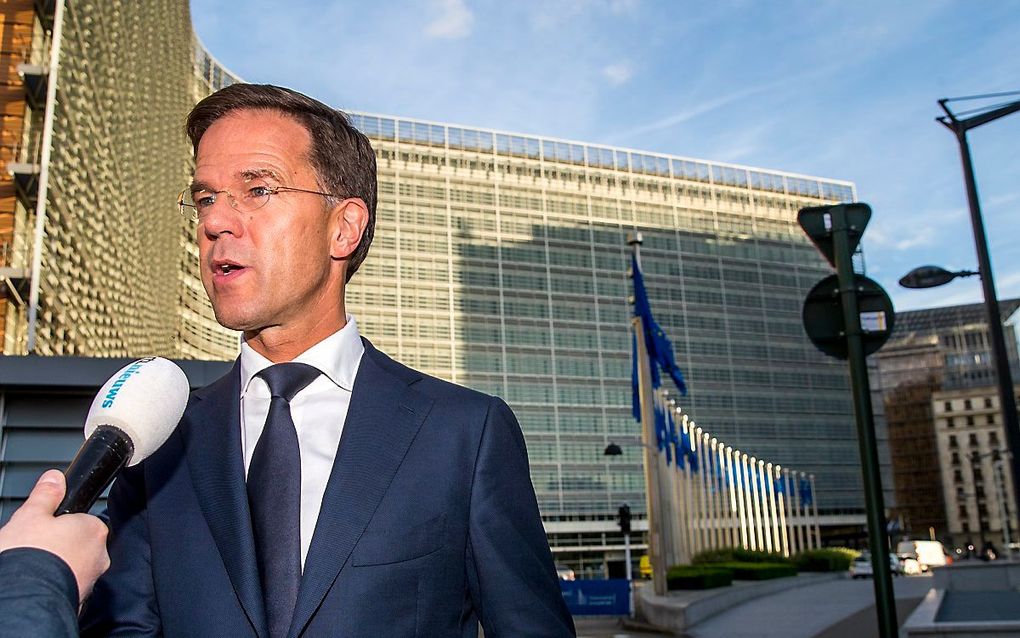 Premier Rutte tijdens het Europees migratieoverleg. beeld ANP