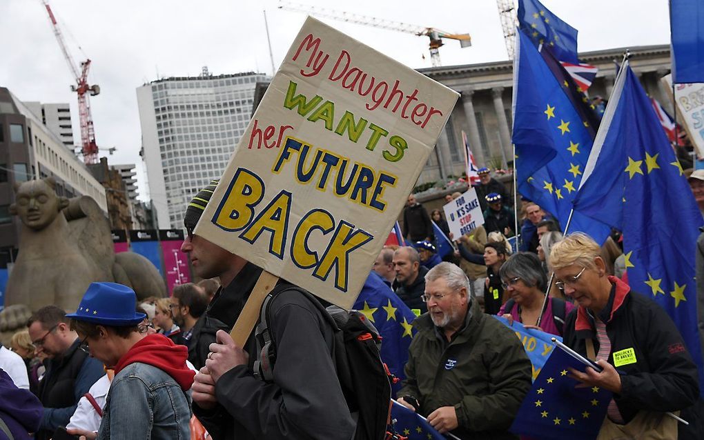 Protest tegen de brexit in Birmingham. beeld AFP