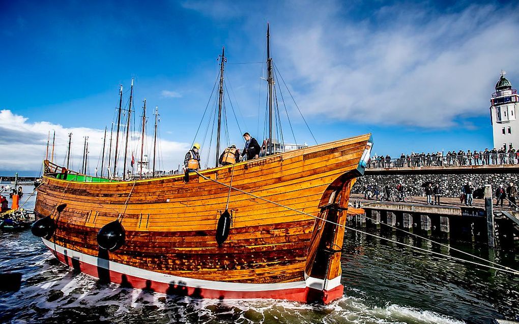 De reconstructie van de Willem Barentz bij de tewaterlating in 2018. beeld ANP