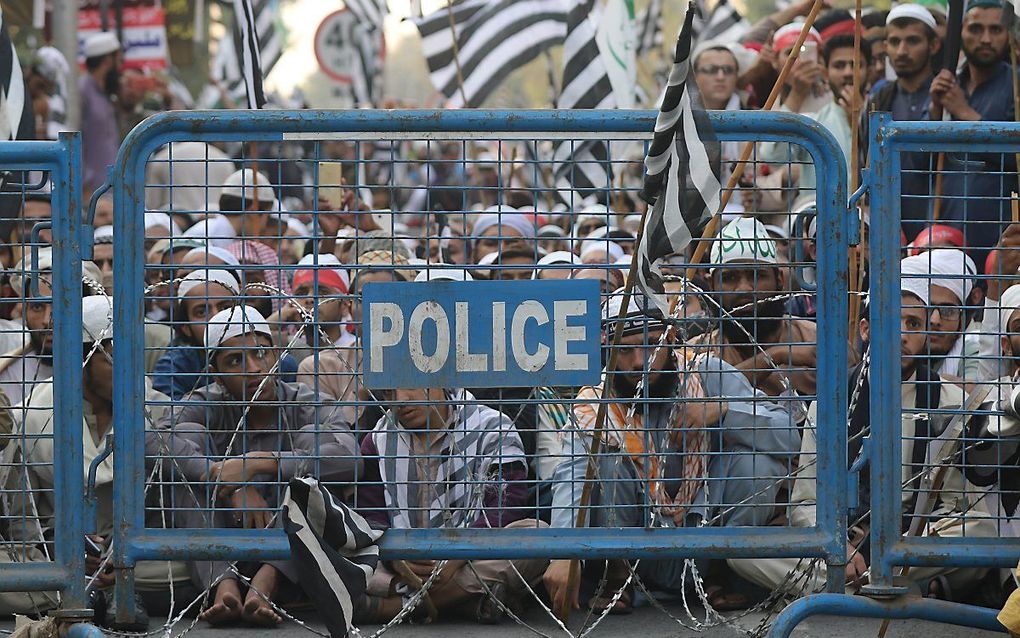 Protest tegen Asia Bibi in Pakistan. beeld EPA