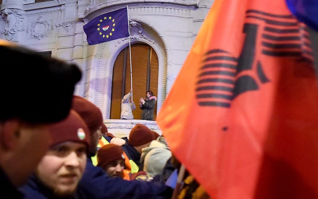 Demonstranten met een EU-vlag. beeld AFP