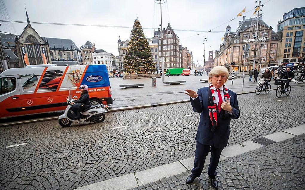 Een beeld van de Amerikaanse president Trump in Amsterdam. beeld ANP