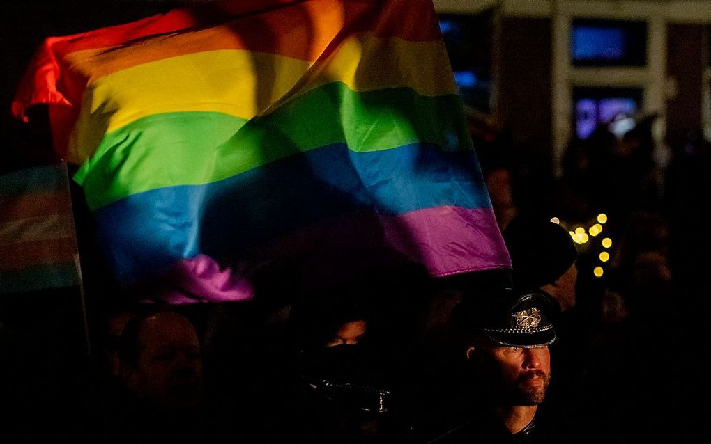 Demonstratie tegen de Nashvilleverklaring in Amsterdam, vorige week. beeld ANP