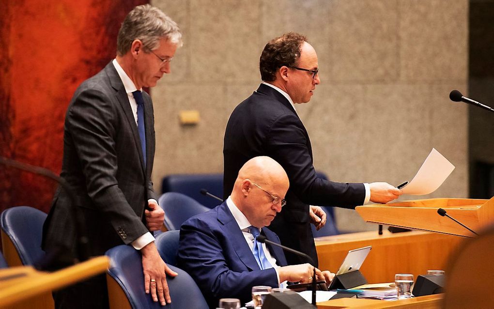 De ministers Grapperhaus, Slob en Koolmees tijdens het Tweede Kamerdebat over het Cornelius Haga Lyceum. beeld ANP