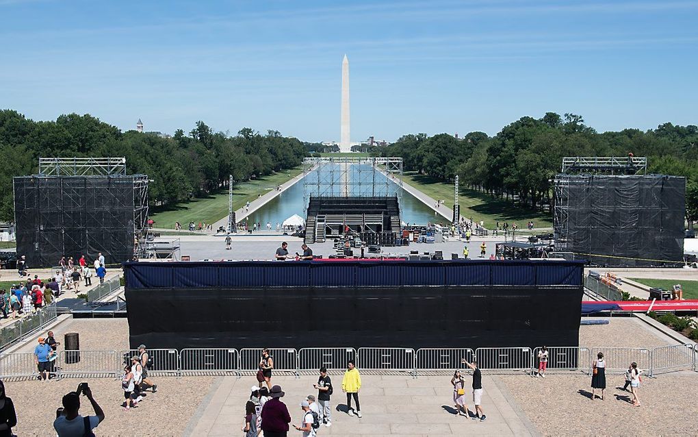 De National Mall in Washington wordt klaargemaakt voor de Onafhankelijkheidsdag. beeld AFP