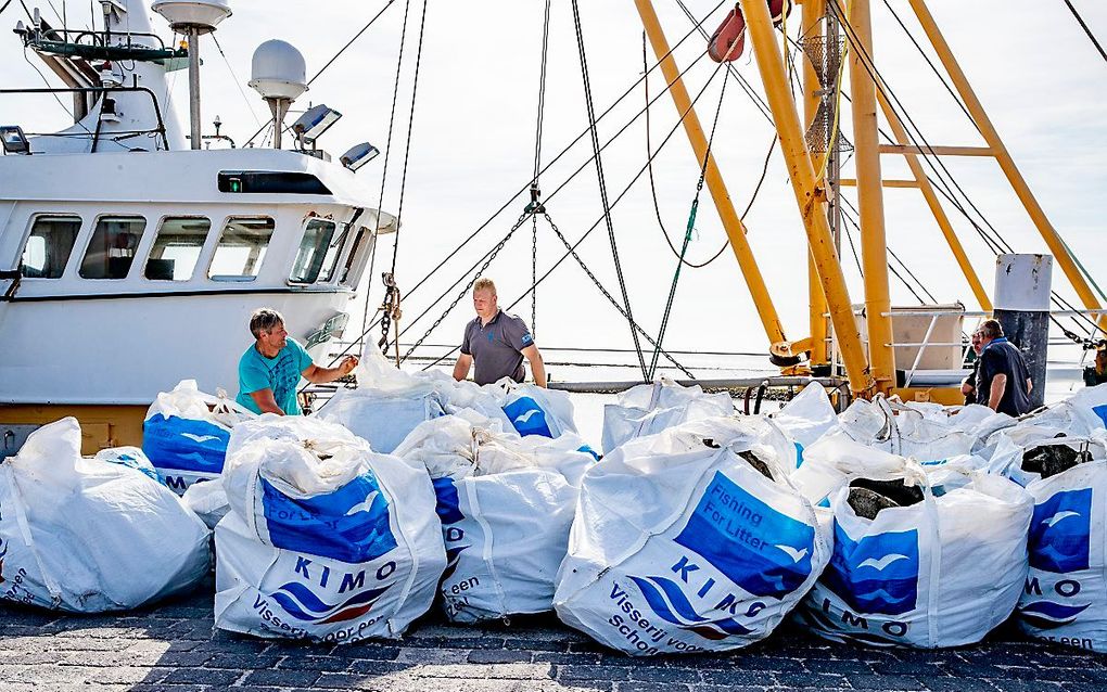 Afval van de MSC Zoe wordt verzameld op de kade in Terschelling. beeld ANP