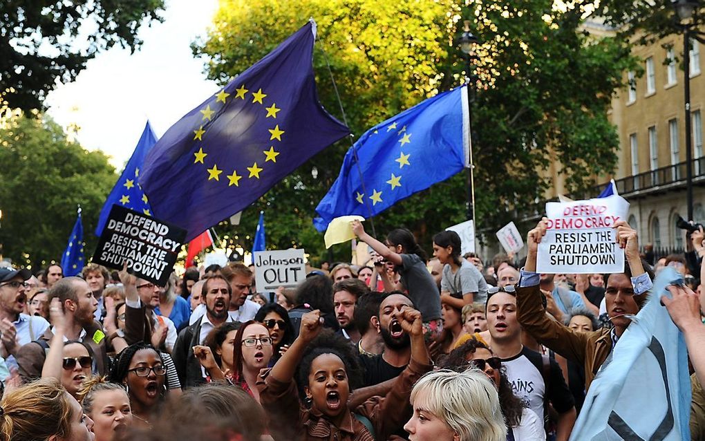 Protest in Londen tegen de Brexit en tegen Johnson. beeld AFP