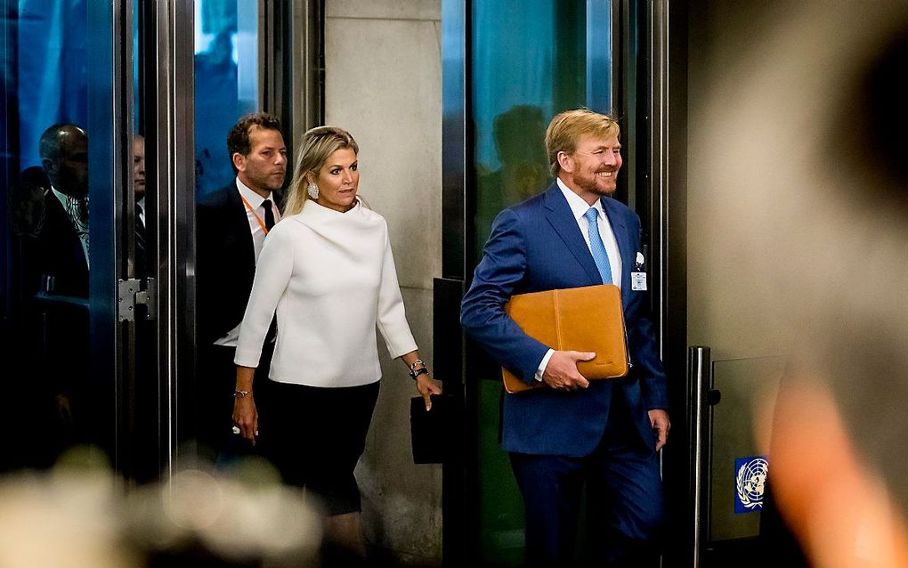 Koning Willem-Alexander en koningin Máxima komen aan bij de Verenigde Naties voor de Algemene Vergadering. beeld ANP