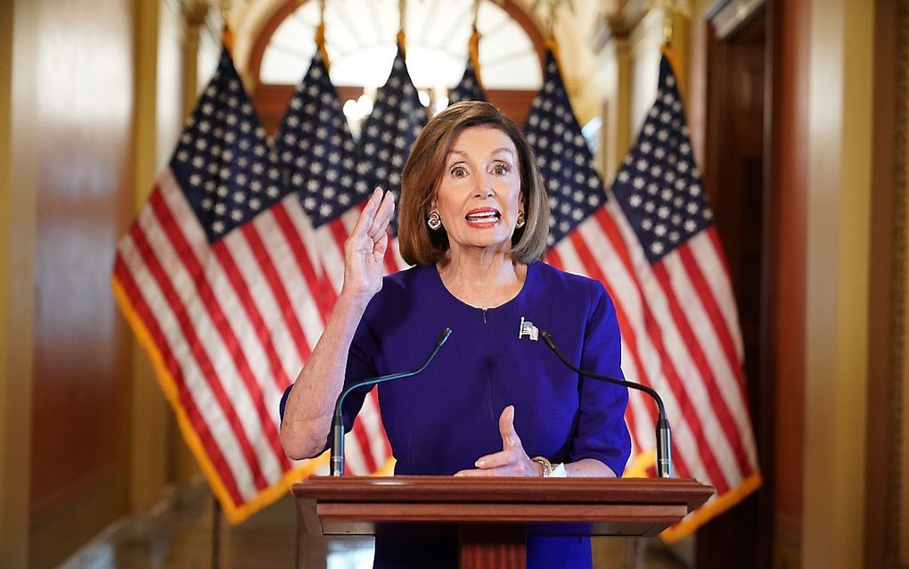 Pelosi tijdens haar speech. beeld AFP