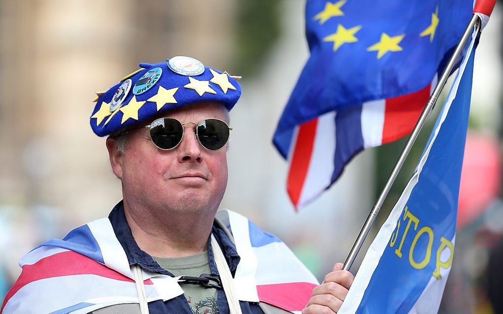 Een anti-brexitdemonstrant in Londen. beeld AFP