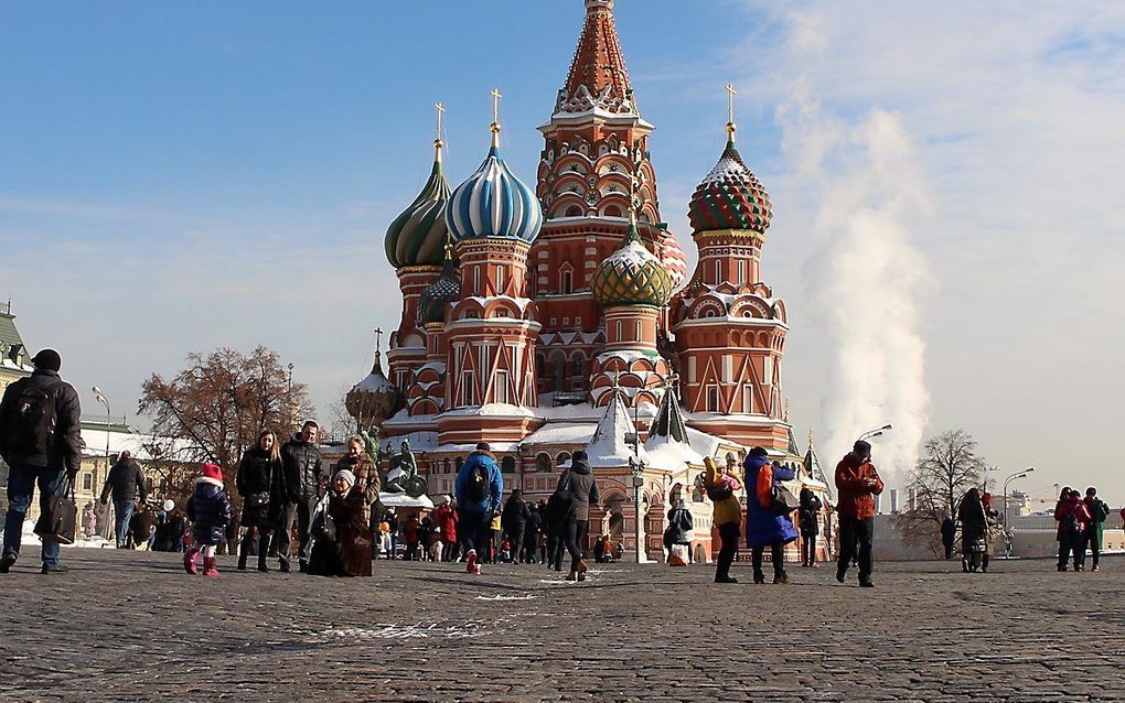 De Russisch-orthodoxe Basiliuskathedraal op het Rode Plein in de Russische hoofdstad Moskou. De Wit-Russisch-Orthodoxe Kerk staat onder het gezag van de Russisch-Orthodoxe Kerk. beeld William Immink