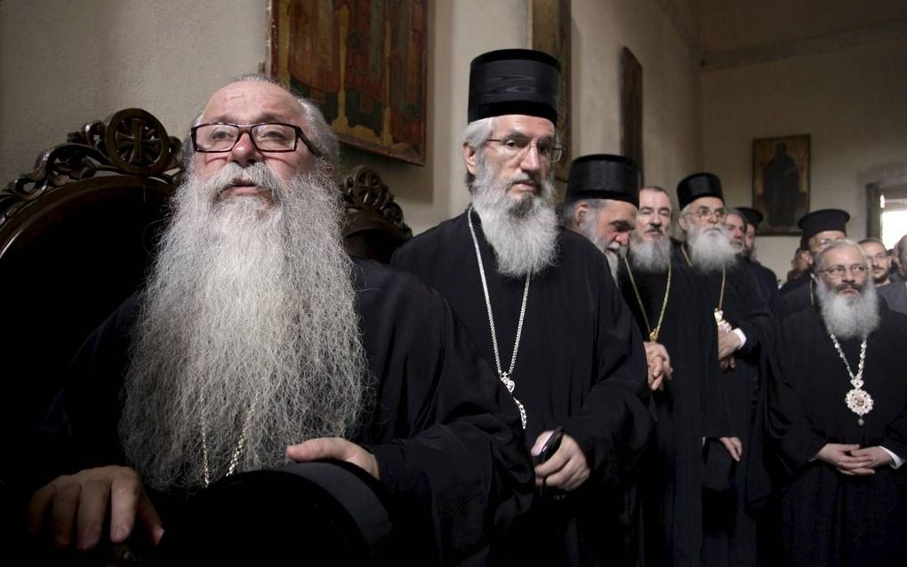 Orthodoxe kerkleiders hielden tot maandag in Chania, op het Griekse eiland Kreta, een concilie. beeld AFP, Costas Metaxakis