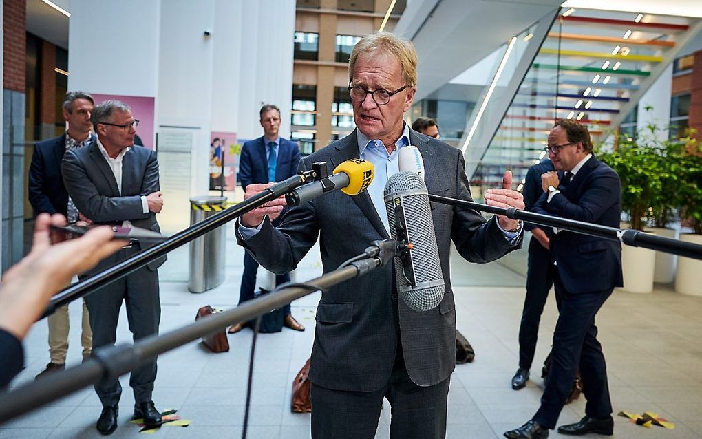 Hans de Boer, voorman van ondernemersorganisatie VNO-NCW (VNO NCW), tijdens het beantwoorden van vragen over het pensioenakkoord, dat in het kabinet in juni met de sociale partners sloot. beeld ANP, Phil Nijhuis