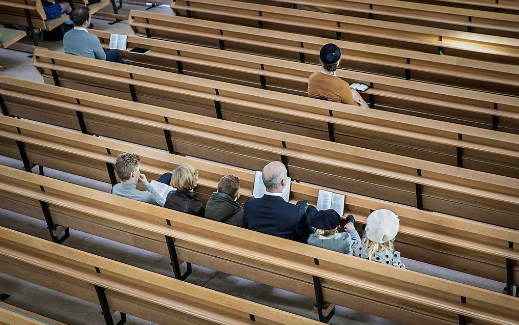 Kerkdienst in coronatijd in de gereformeerde gemeente (gg) Bodegraven. beeld RD, Henk Visscher