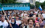 Demonstratie zaterdag in Chabarovsk. beeld AFP