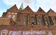 Meermalen werd de Sint-Martinikerk in Bremen, waar ds. Latzel voorgaat, inmiddels besmeurd. beeld epd-bild, Dieter Sell