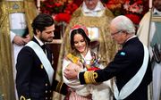 De Zweedse prins Carl Philip en zijn vrouw prinses Sofia bij de doop van prins Gabriel. beeld AFP, Jonas Ekstromer