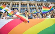 Een pride demonstratie in het Zwedense Stockholm, 2019. beeld AFP, Stina Stjernkvist