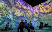 Mensen bezoeken de kunsttentoonstelling 'Van Gogh: The Immersive Experience' in de Pullman Yards in Atlanta, Georgia. De lopende tentoonstelling toont een licht- en geluidservaring van 20.000 vierkante meter van het werk van de Nederlandse post-impressionistische schilder Vincent van Gogh. beeld EPA, ERIK S. LESSER