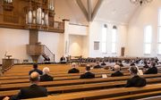 Synode van de Hersteld Hervormde Kerk bijeen in het kerkgebouw van de hhg te Lunteren (foto maart 2021). beeld RD, Anton Dommerholt