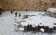 Jeruzalem ligt onder een laag sneeuw. Een stevige sneeuwstorm trof het land afgelopen nacht. Ook het oude deel van de stad kleurde wit. Het is dezelfde sneeuwstorm die ook Griekenland en Turkije trof. beeld EPA, Abir Sultan