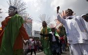 Indonesiërs demonstreerden zaterdag in de straten van Jakarta vóór eenheid in verscheidenheid. Daarmee reageerden ze op de aanklacht tegen de christelijkle gouverneur Basuki Tjahja Purnama van Jakarta tegen vermeende godslastering. beeld EPA, Bagus Indaho
