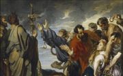 ”Mozes en de koperen slang” van Antonie van Dijck (1620). Pas na de verhoging van Christus aan het kruis kon de typologische overeenkomst gezien worden met de verhoging van de koperen slang in de woestijn. beeld Museo del Prado, Madrid