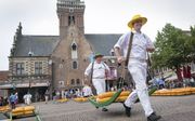 Het kaasdragersgilde in actie in Alkmaar. beeld Niek Stam