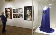 Te bewonderen naast de portretten: de koningsblauwe jurk die koningin Máxima droeg bij de inhuldiging van haar man. beeld Vidiphoto