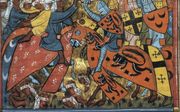 Kruisvaarders in gevecht met de Turken, anonieme middeleeuwse illustrator.