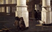 De hondenslager joeg loslopende honden uit de kerk. Fragment van een doek van Emanuel de Witte, Oude Kerk te Delft.  beeld Wikimedia