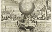 De ‘vrome’ wereldkaart in een Amsterdamse ”Biblia” uit 1687. De afbeelding was een reactie op de kaart met heidense elementen die in 1686 in een Keurbijbel was afgedrukt. beeld Dordrechts Museum