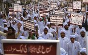 Protesten tegen de vrijspraak van de Pakistaanse christin Asia Bibi, vorig jaar november in Karachi. beeld EPA, Shahzaib Akber