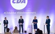Het lijsttrekkersdebat van het CDA, met de kandidaten De Jonge, Keijer en Omtzigt. beeld ANP