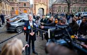 Minister Slob voor Basis en Voortgezet Onderwijs legt op het Binnenhof een verklaring af over indentiteitsverklaringen op reformatorische scholen. beeld ANP, Bart Maat
