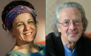 Olga Tokarczuk (Polen, links) en Peter Handke (Oostenrijk) en  ontvingen de Nobelprijs voor de literatuur