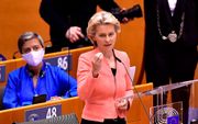 Ursula Von der Leyen, woensdag tijdens haar rede in het Europees Parlement. beeld AFP, John Thys