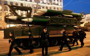 Russische raketinstallatie voor de lancering van BUK-raketten, tijdens een militaire parade in Moskou. beeld AFP