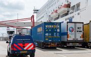 Vrachtwagens in de haven van Hoek van Holland. Archiefbeeld ANP