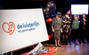 Prinses Beatrix tijdens de onthulling van de nieuwe naam van Sensoor, de landelijke luisterlijn in het Nederlands Instituut voor Beeld en Geluid in Hilversum, in 2018. beeld ANP